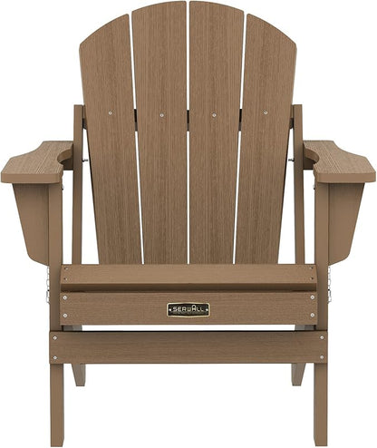 SERWALL Folding Adirondack Chair Set of 6, Wooden Textured Lawn Chair with Cup Holder for Patio Garden Weather Resistant Outdoors Fire Pit Chairs- Brown
