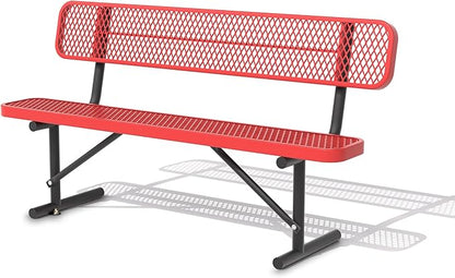 72" Metal Park Benches for Outside - Red Outdoor Benches Heavy Duty Garden Weatherproof Bench with Backrest, Buddy Bench for Schools,Commercial Benches for Shopping Mall, Store, Yard, Patio