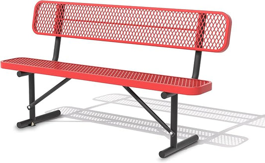 72" Metal Park Benches for Outside - Red Outdoor Benches Heavy Duty Garden Weatherproof Bench with Backrest, Buddy Bench for Schools,Commercial Benches for Shopping Mall, Store, Yard, Patio