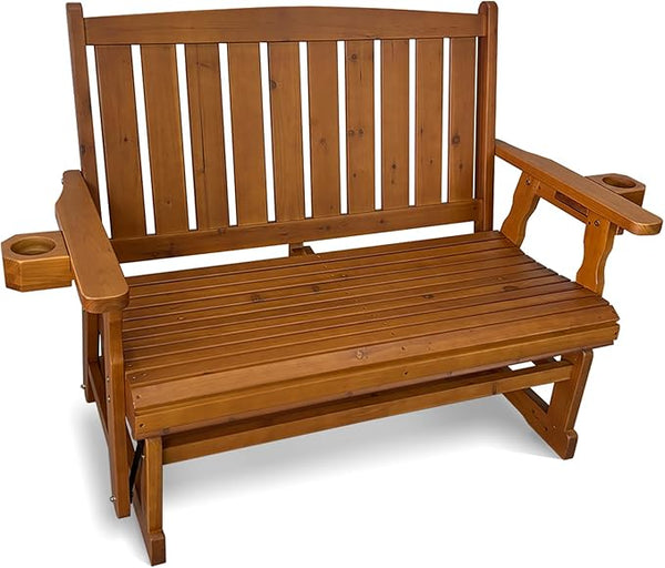 Fortune Candy Wooden Patio Glider, with Cup Holders, High Back and Deep Contoured Seat, Solid Fir Wood - Photo 1