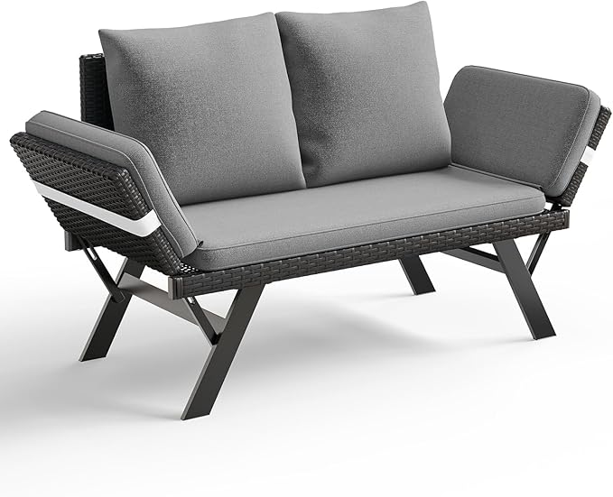 TAVATA Outdoor Patio Sofa, Woven Rattan Patio Loveseat with Adjustable Armrests & Removable Cushions - Photo 1
