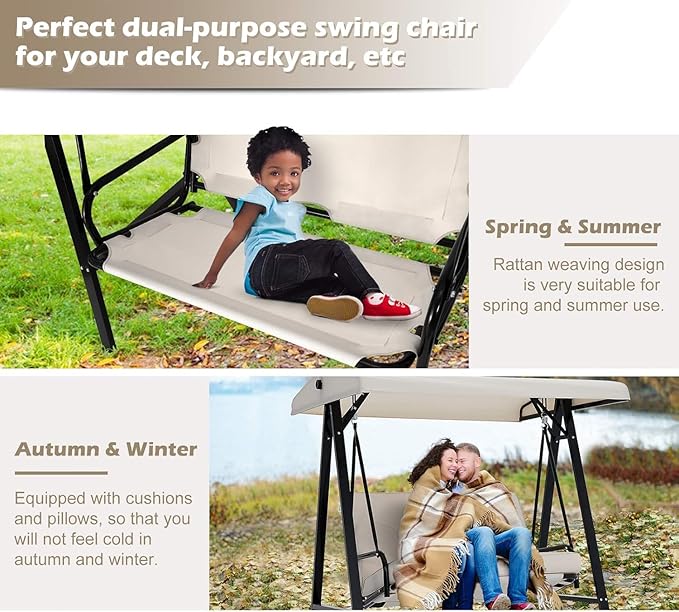 AECOJOY 2-Seat Outdoor Patio Swing Chair with Adjustable Canopy, Porch Swings Chairs for Adult - Photo 6