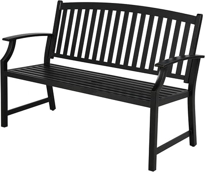 Grand patio 52" Farmhouse Outdoor Bench, Garden Benches with Anti-Rust Aluminum Powder Coated Frame, Faux Wood Grain Finish Frame Patio Bench for Front Porch, Black