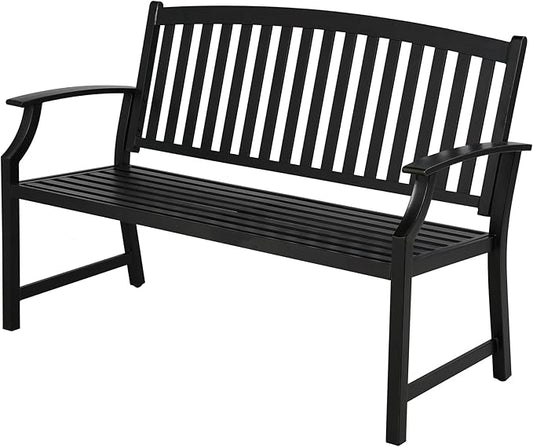 Grand patio 52" Farmhouse Outdoor Bench, Garden Benches with Anti-Rust Aluminum Powder Coated Frame, Faux Wood Grain Finish Frame Patio Bench for Front Porch, Black