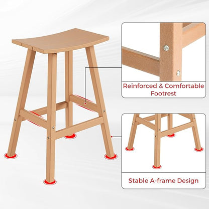 Costaelm All-Weather Bar Stools Set of 2, 29" Height Outdoor Bar Stools, Adirondack Poly Patio Bar Stool for Patio, Deck, Kitchen Counter and Garden, Teak