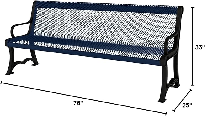 COATEDOUTDOORFURNITURE Heavy-Duty Outdoor Bench Thermoplastic Coated, Expanded Metal, Commercial-Grade Garden Bench, Made in America (Portable with Back, 4 Ft, Textured Dark Blue)