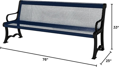 COATEDOUTDOORFURNITURE Heavy-Duty Outdoor Bench Thermoplastic Coated, Expanded Metal, Commercial-Grade Garden Bench, Made in America (Portable with Back, 4 Ft, Textured Dark Blue)