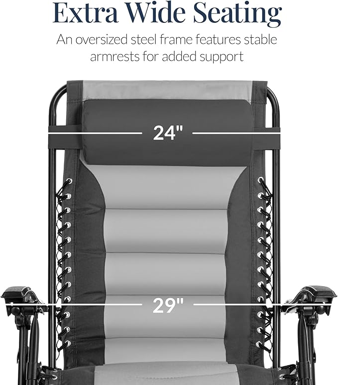 Best Choice Products Oversized Padded Zero Gravity Chair, Folding Outdoor Patio Recliner - Photo 4