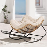 SWITTE Outdoor Papasan Rocking Chair with Adjustable Footrest, Oversized Wicker Zero-Gravity Chair with Cushion - Photo 1