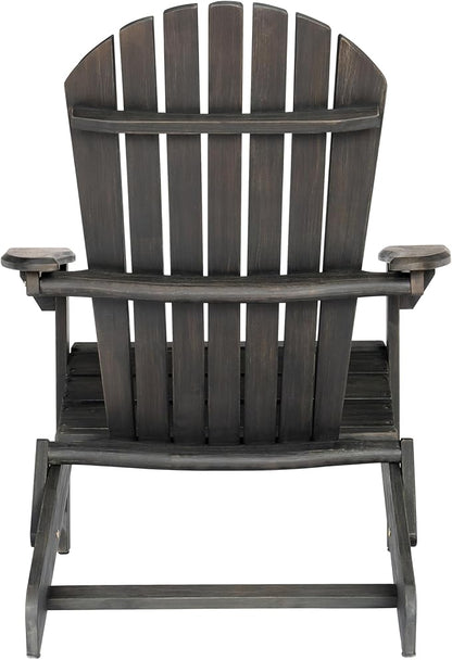Merax Folding Adjustable Acacia Wood Adirondack Chairs, Water Proof Outdoor Wooden Fire Pit Lounge Reclining Chair for Yard, Garden, Patio, Dark Gray