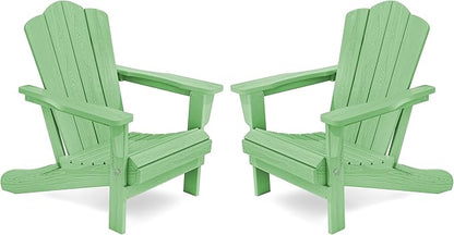 KINGYES Folding Adirondack Chair Set of 2, HDPE All-Weather Folding Adirondack Chair, Light Green