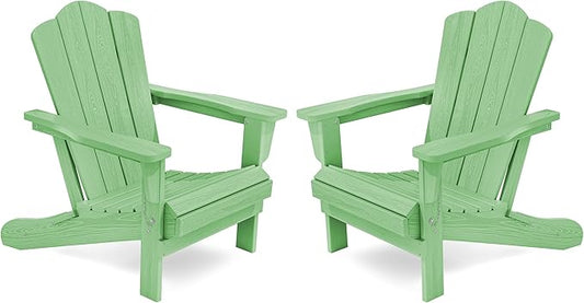 KINGYES Folding Adirondack Chair Set of 2, HDPE All-Weather Folding Adirondack Chair, Light Green