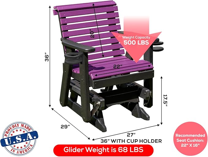 Amish Craftsmanship Made in USA 2FT Heavy Duty Poly Lumber Wood Porch Patio Glider HDPE with No wood fibers Lancaster - Photo 2