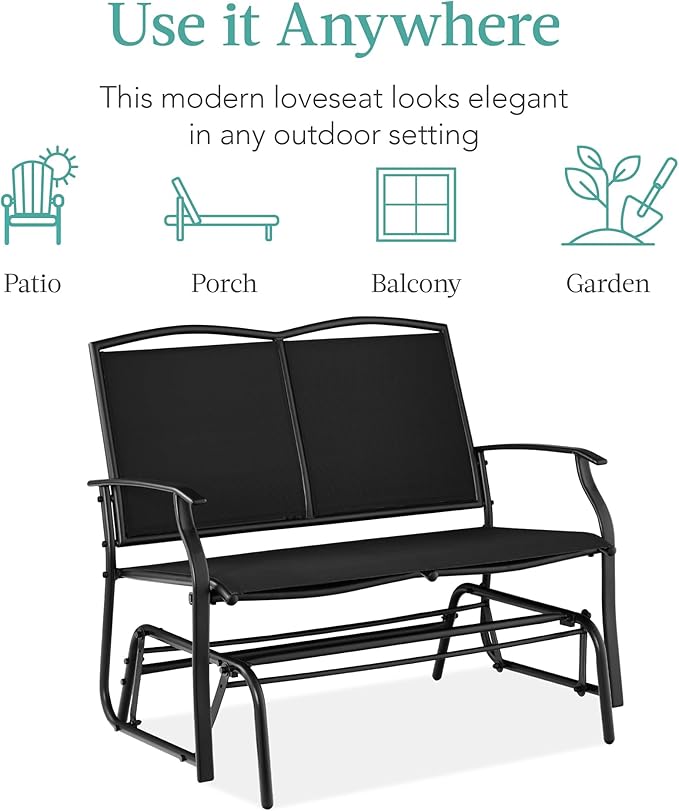 Best Choice Products 2-Person Outdoor Patio Swing Glider Steel Bench Loveseat Rocker for Deck, Porch w/Textilene Fabric - Photo 7