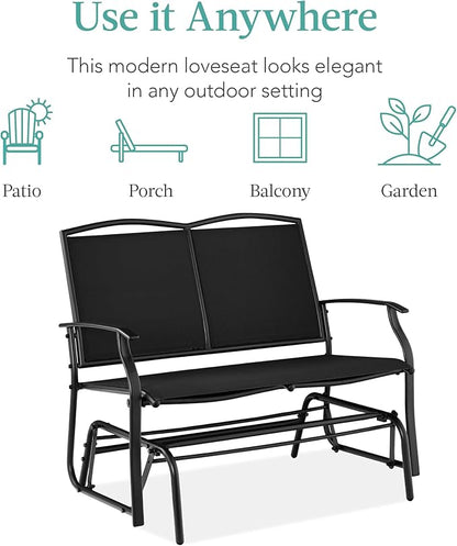 Best Choice Products 2-Person Outdoor Patio Swing Glider Steel Bench Loveseat Rocker for Deck, Porch w/Textilene Fabric, Steel Frame - Black