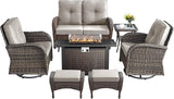 7 Pieces Outdoor Furniture with Fire Pit Deep Seating Outdoor Glider Loveseat with Patio Swivel Chairs Outdoor - Photo 3