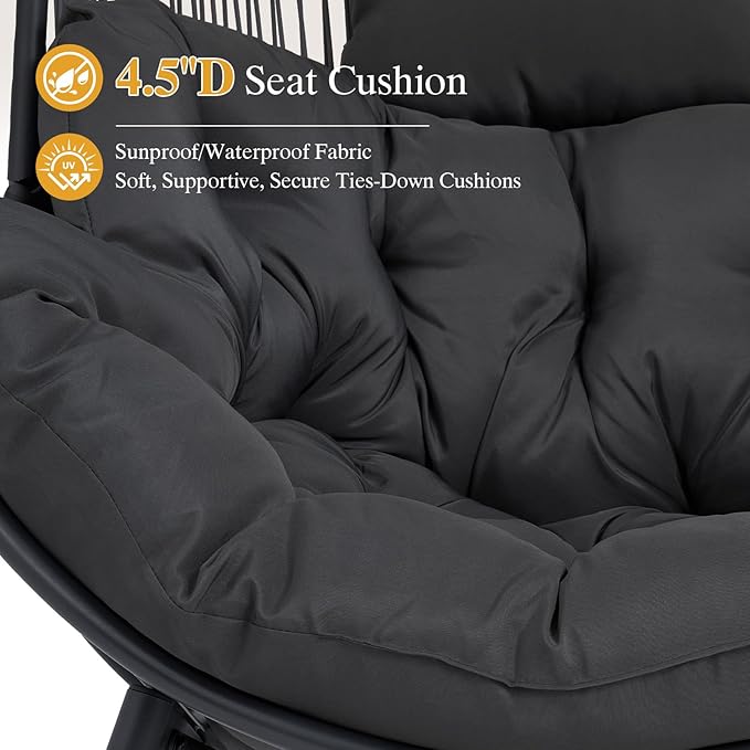 ONBRILL Egg Chair for Outdoor & Indoor, Patio Wicker Chair with Thick Cushion, Oversized Rattan Chairs for Balcony, Porch & Backyard, 550 LBS Heavy Duty & Comfy Basket Chairs for Living Room, Bedroom