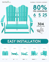 SERWALL Folding Adirondack Bench, HDPE All-Weather Adirondack Loveseat, 660 lbs Capacity - Photo 7