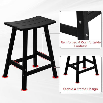 Costaelm All-Weather Bar Stools Set of 3, 24" Height Outdoor Bar Stools, Adirondack Poly Patio Bar Stool for Patio, Deck, Kitchen Counter and Garden, Black
