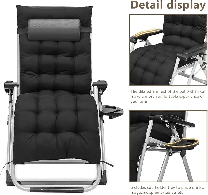 Zero Gravity Chair, Portable Folding Reclining Lounge Chairs with Adjustable Cushion and Cup Holder Trays for Outdoor - Photo 8