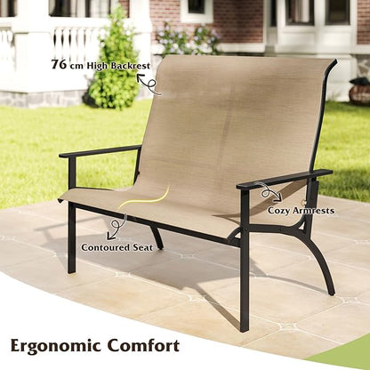 Tangkula Outdoor Adirondack Bench Chair, 2-Person Patio Garden Bench with High Back and Armrests, 880 lbs Weight Capacity, Front Porch Loveseat Furniture for Deck, Lawn and Backyard (Coffee)