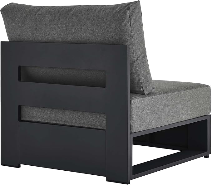 Modway Tahoe Aluminum Armless Patio Gray Charcoal Modular Weather-Resistant Cushions-Perfect as Club Outdoor Lounge Chair