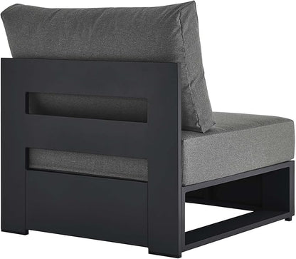 Modway Tahoe Aluminum Armless Patio Gray Charcoal Modular Weather-Resistant Cushions-Perfect as Club Outdoor Lounge Chair