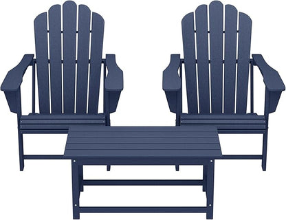 Costaelm Lakeview 3-Piece Adirondack Chairs with Cup Holders and Coffee Table Set, Navy Blue