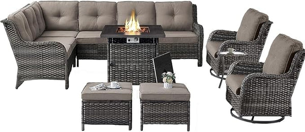 Belord Patio Furniture Set with Fire Pit Table, 8 Piece Wicker Outdoor Furniture Set - Photo 1