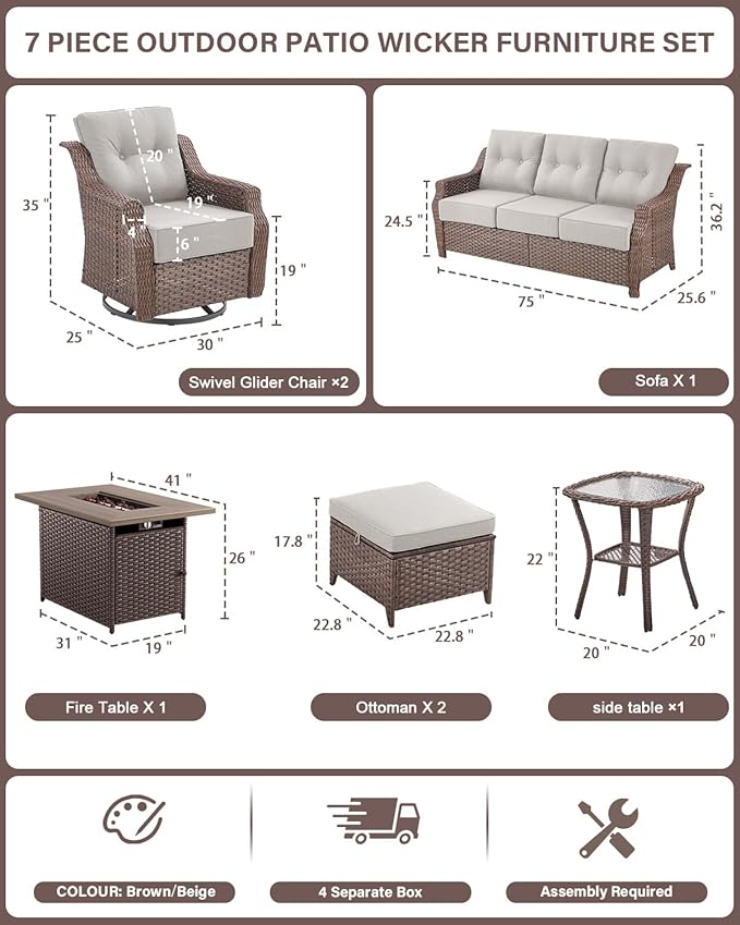 Belord Luxurious 7 Piece Patio Furniture Set with Fire Pit Table - Photo 2