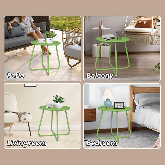 Babion Green Outdoor Side Table, Small Round Patio Accent Table for Yard & Garden, Indoor & Outdoor - Photo 7