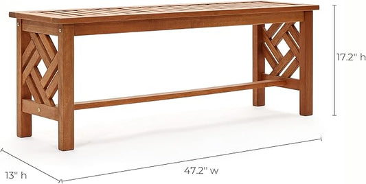 LuxenHome Wood Garden Bench, Solid Wooden Outdoor Dining Bench, 2 Person Patio Benches for Outdoors, Backless Bench for Backyard Park and Porch, Long Loveseat with Slatted Seat, Outdoor Furniture
