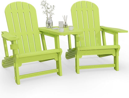 Vongrasig Adirondack Chairs Set of 2 with Removable Tabletop, All-Weather HDPE Outdoor Chair Set with Wooden Textured, Cup Holder for Patio, Poolside, Deck, Garden, Green