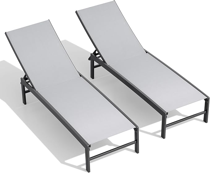 Crestlive Products Chaise Lounge Chair Outdoor Set of 2, Adjustable 5 Positions Pool Tanning Recliner - Photo 1