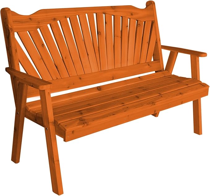 Furniture Barn USA Pine 4' Fanback Garden Bench, Redwood Stain