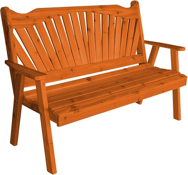 Furniture Barn USA Pine 4' Fanback Garden Bench, Redwood Stain