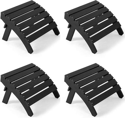 Adirondack Ottoman Set of 4, Plastic Folding Adirondack Footstool, All Weather Ottoman for Adirondack Chairs, Widely Used for Outdoor, Porch, Patio, Garden, Poolside, Fire Pits - Black