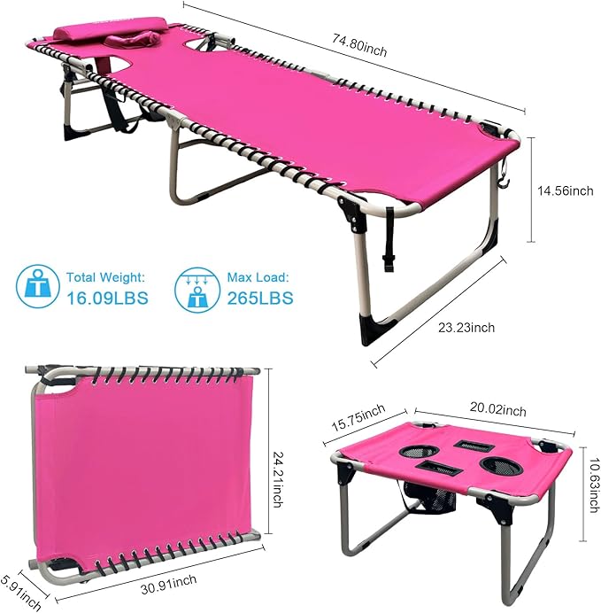 Backpack Sun Tanning Chair with Face Hole & Beach Table, 5-Position Adjustable Folding Lounge Chair Outdoor for Lawn Patio Garden
