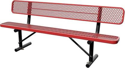 8 Feet Steel Park Bench for Outside, Outdoor Bench with Backrest & Portable Frame, Commercial Benches for Shopping Malls, Stores, Parks, Patios, Decks, Red