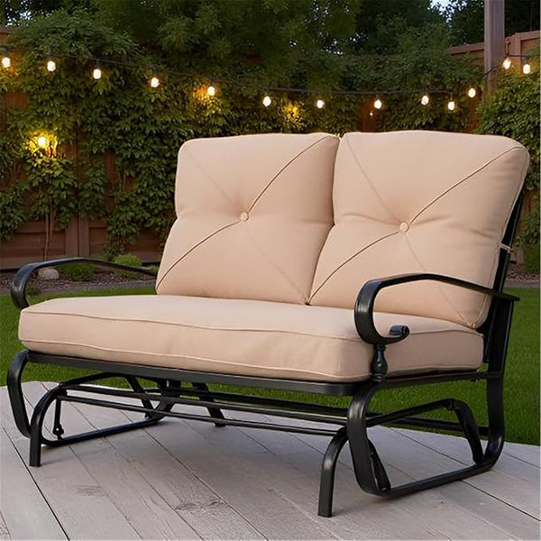 SUNCROWN Outdoor Swing Glider Chair, Patio 2 Seats Loveseat Rocking Chair with Cushions, Steel Frame Furniture - Brown - Photo 1