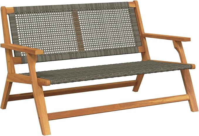 48" Grey Acacia Wood Outdoor Bench Patio Seating for 2, Weather-Resistant Garden Chair with Clean Lines Contemporary Style for Garden Patio Balcony Porch