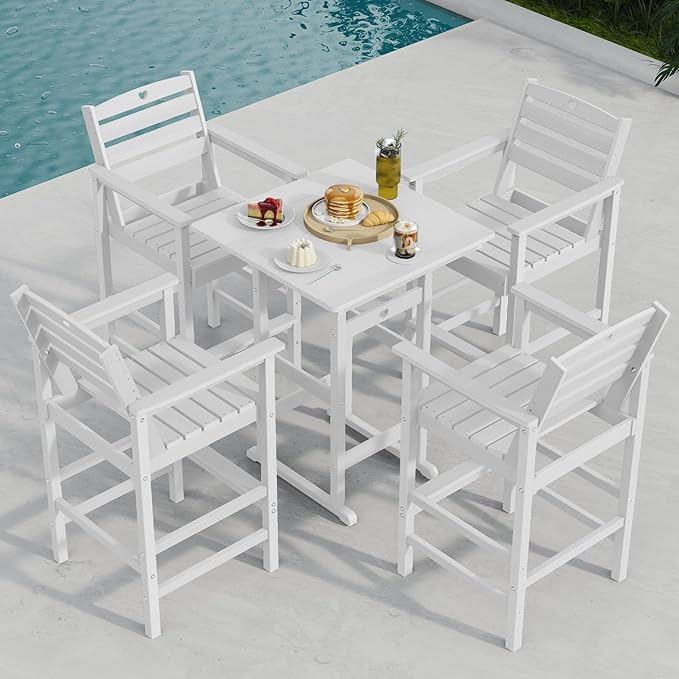 Patio Bar Table, Adirondack Chairs and Table 4 Pieces Set, Bar Height Chairs Set of 4, Outdoor Bar Stools Set - Photo 3