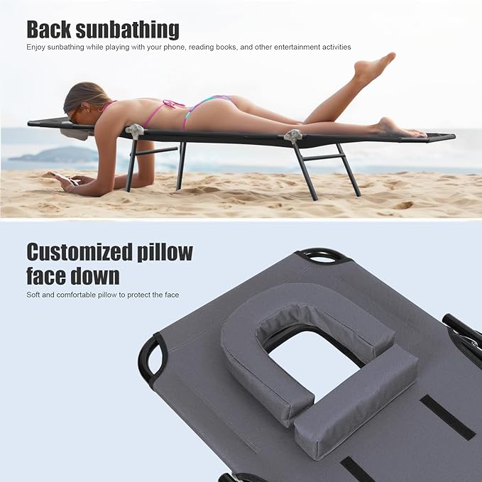Face Down Chaise Lounge Chair, 4-Position Height Adjustable Sunbathing - Photo 4