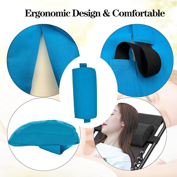 Ostlttyn Zero Gravity Chair Replacement Pillow Headrest with Elastic Band, Universal Soft Removable Padded Cushion Head Pillow, Light Blue, 14.3L' x 6.3W' x 2.3H'