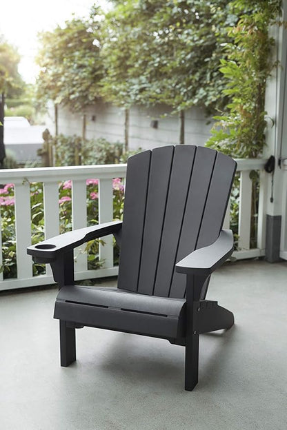 Keter Alpine Adirondack 2 Pack Resin Outdoor Furniture Patio Chairs with Cup Holder-Perfect for Beach, Pool, and Fire Pit Seating, Dark Grey