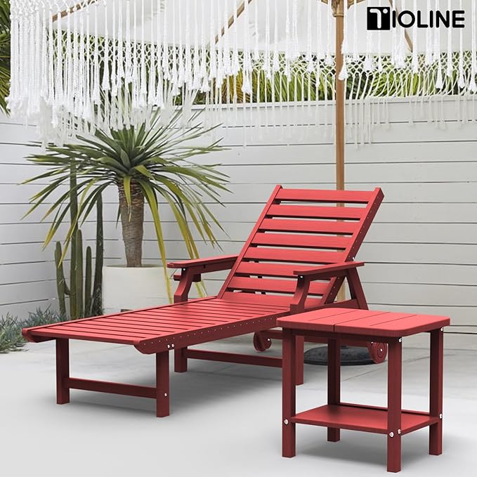 Patio Side Table, Outdoor HDPE Adirondack End Table for Patio,Outdoor Side Table for Backyard, Garden, Pool, Lawn,Red