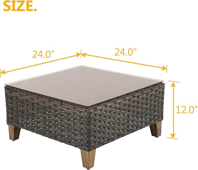 Grand patio Outdoor Coffee Table Wicker Patio Side Table Wicker Patio Table Furniture Conversation Set with Glass Top