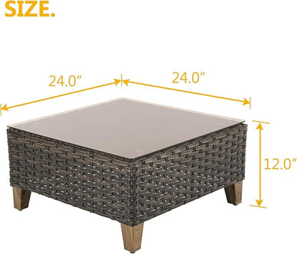 Grand patio Outdoor Coffee Table Wicker Patio Side Table Wicker Patio Table Furniture Conversation Set with Glass Top