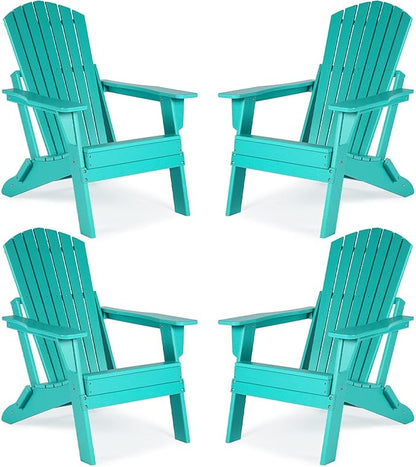 Aoodor Folding Adirondack Chair HDPE Outdoor All-Weather Chair for Patio, Garden, Backyard, Lawn, Fire Pit, Set of 4, Aruba