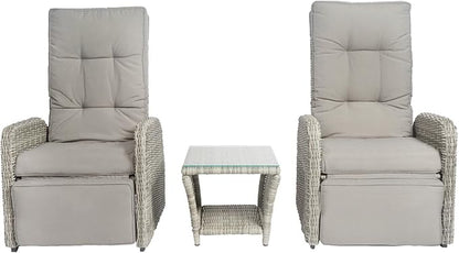 Elle Decor Vallauris Patio Outdoor Furniture Collection, Premium All Weather Wicker, 3 Piece Reclining Set, Gray